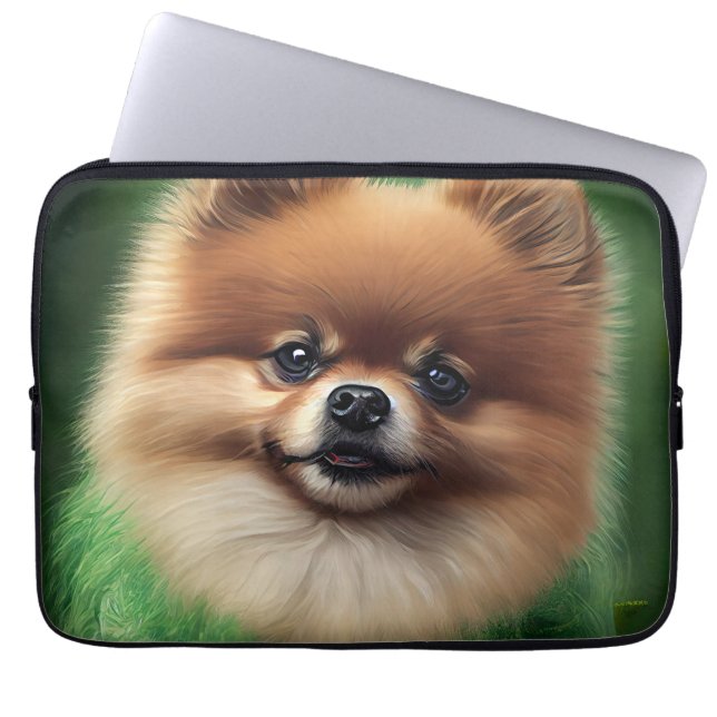 Pomeranian Dog in St. Patrick's Day Dress Laptop Sleeve (Front)