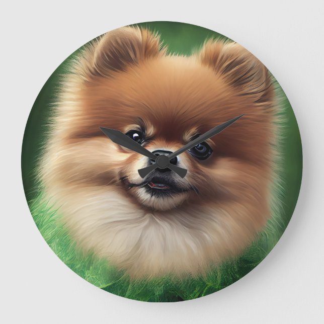 Pomeranian Dog in St. Patrick's Day Dress Large Clock (Front)