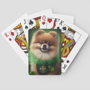 Pomeranian Dog in St. Patrick's Day Dress Playing Cards