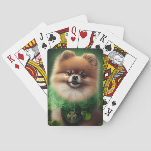 Pomeranian Dog in St. Patrick's Day Dress Playing Cards