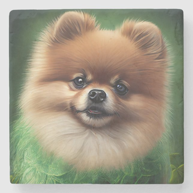 Pomeranian Dog in St. Patrick's Day Dress Stone Coaster (Front)