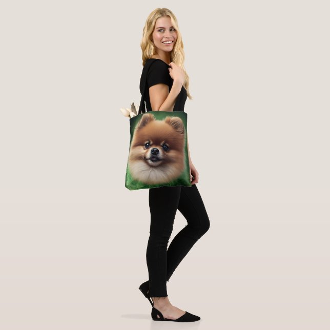 Pomeranian Dog in St. Patrick's Day Dress Tote Bag (On Model)