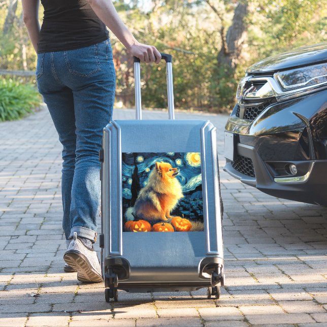 Pomeranian Dog Lovers Painting of van gogh starry  (Suitcase Insitu)