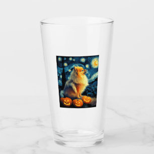 Pomeranian Dog Lovers Painting of van gogh starry Glass