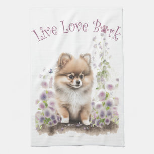 Pomeranian Dog Mom Floral Kitchen Towel