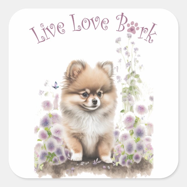 Pomeranian Dog Mom Floral Square Sticker (Front)
