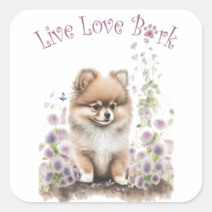 Pomeranian Dog Mom Floral Square Sticker
