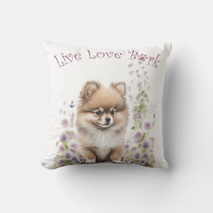 Pomeranian Dog Mom Floral Throw Pillow