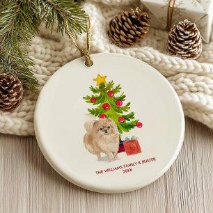 Pomeranian Dog Personalized Christmas Ceramic Ornament