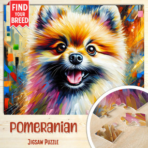 Pomeranian Dog Portrait Acrylic Art Print Dog Jigsaw Puzzle