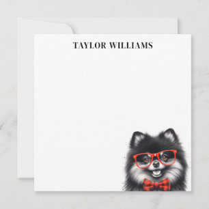 Pomeranian Dog Red Glasses Name Template Note Card