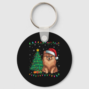 Pomeranian Dog Santa Hat Men Women Kids Xmas Tree Keychain