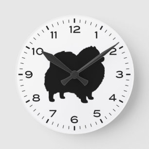 Pomeranian Dog Silhouette Round Clock