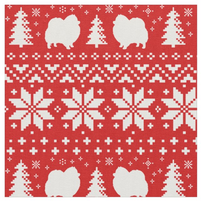 Pomeranian Dog Silhouettes Christmas Holiday Fabric (Close Up)