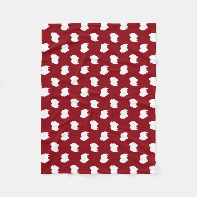 Pomeranian Dog Silhouettes Pattern Red and White Fleece Blanket (Front)