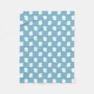 Pomeranian Dog Silhouettes Pattern White and Blue Fleece Blanket