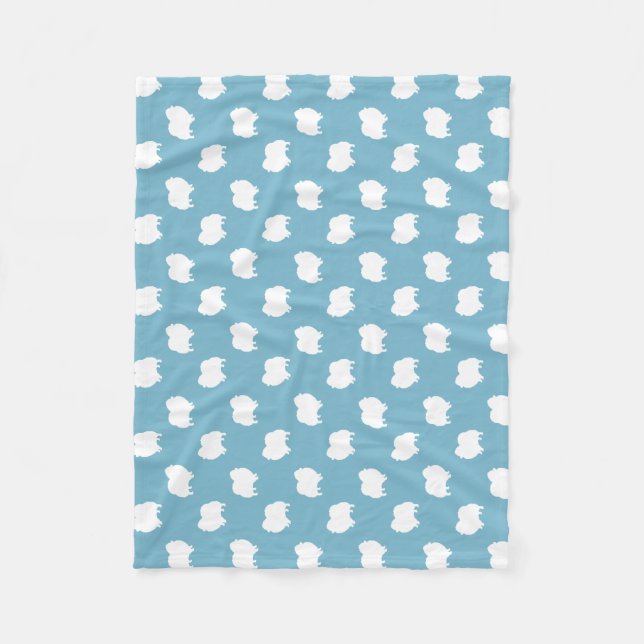 Pomeranian Dog Silhouettes Pattern White and Blue Fleece Blanket (Front)