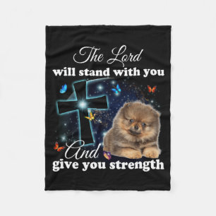 Pomeranian Dog The Lord Will Stand With Christian Fleece Blanket