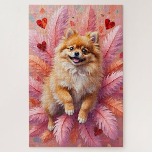 Pomeranian Dog Valentine's Day Feather Cloud Jigsaw Puzzle