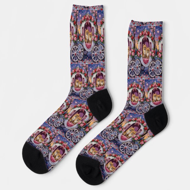 Pomeranian Dog Valentine's Day  Socks (Left)