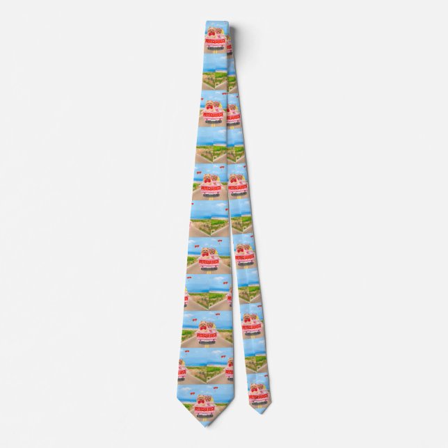 Pomeranian Dog Valentine's Day Truck Hearts  Tie (Front)