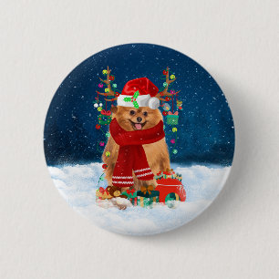 Pomeranian dog with Christmas gifts 2 Inch Round Button