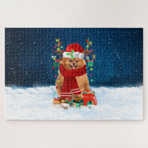 Pomeranian dog with Christmas gifts Jigsaw Puzzle