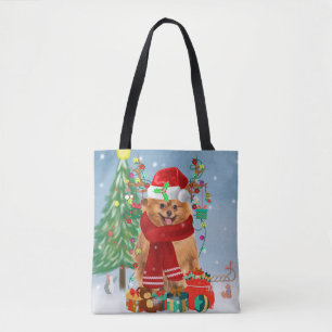 Pomeranian dog with Christmas gifts   Tote Bag