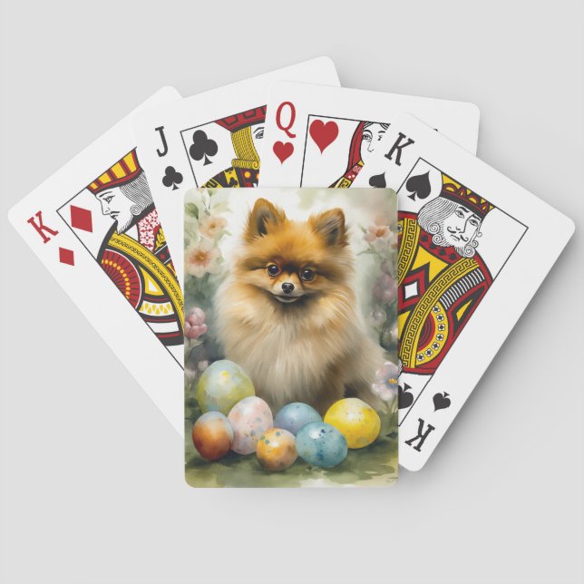 Pomeranian Dog with Easter Eggs Holiday  Playing Cards (Back)