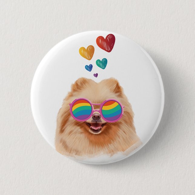 Pomeranian Dog with Hearts Valentine's Day 2 Inch Round Button (Front)