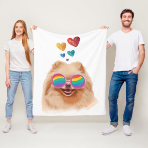 Pomeranian Dog with Hearts Valentine's Day Fleece Blanket