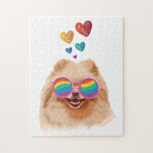 Pomeranian Dog with Hearts Valentine's Day Jigsaw Puzzle