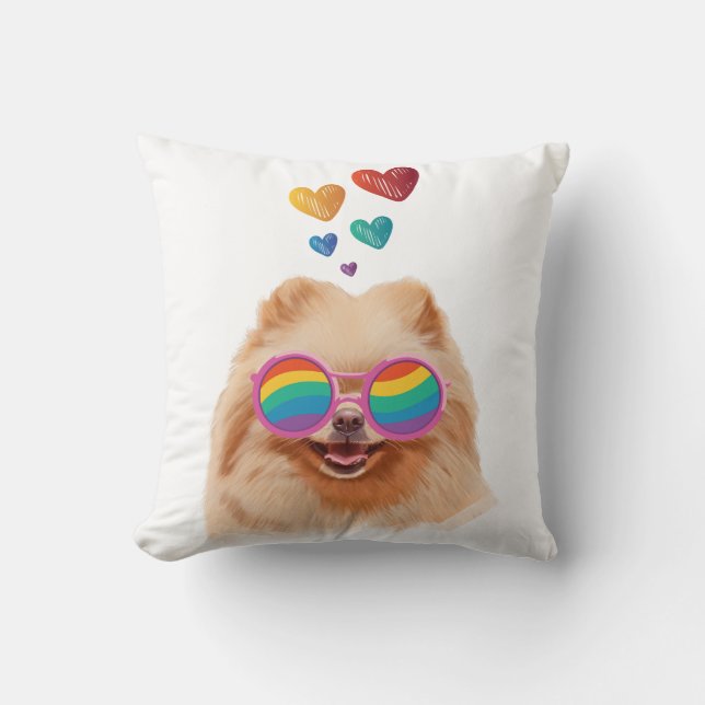 Pomeranian Dog with Hearts Valentine's Day Throw Pillow (Front)