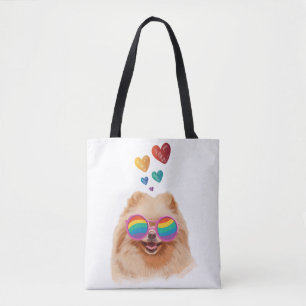 Pomeranian Dog with Hearts Valentine's Day Tote Bag