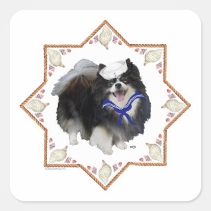 Pomeranian Dog with Seashells Square Sticker