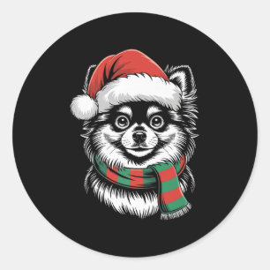 Pomeranian Dog Xmas Santa Hat Scarf Christmas Cost Classic Round Sticker