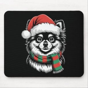 Pomeranian Dog Xmas Santa Hat Scarf Christmas Cost Mouse Pad