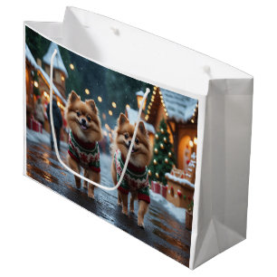 Pomeranian Dogs Christmas Snow Holiday Large Gift Bag