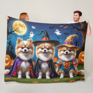 Pomeranian Dogs Pumpkin Halloween Funny Fleece Blanket