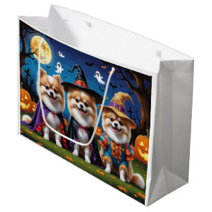 Pomeranian Dogs Pumpkin Halloween Funny  Large Gift Bag