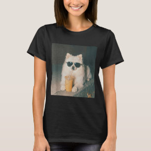 Pomeranian Drinking Iced Coffee Shirt Funny Dog