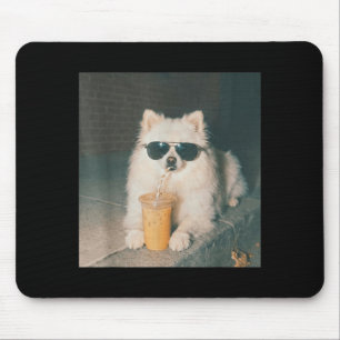 Pomeranian Drinking Iced Coffee Shirt Funny Dog Mouse Pad
