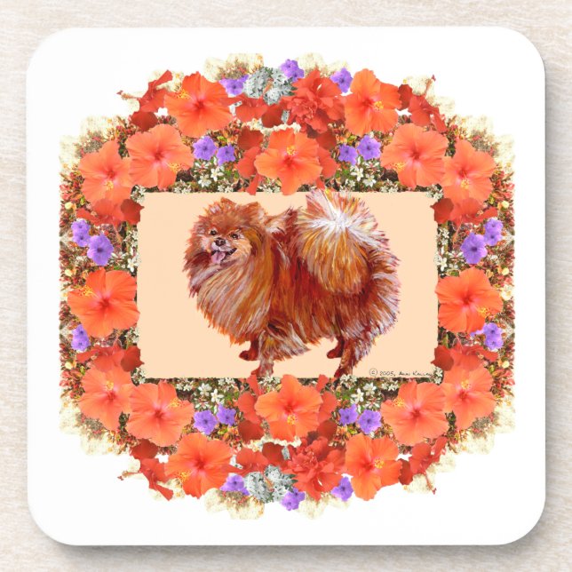 Pomeranian Floral Coaster (Front)
