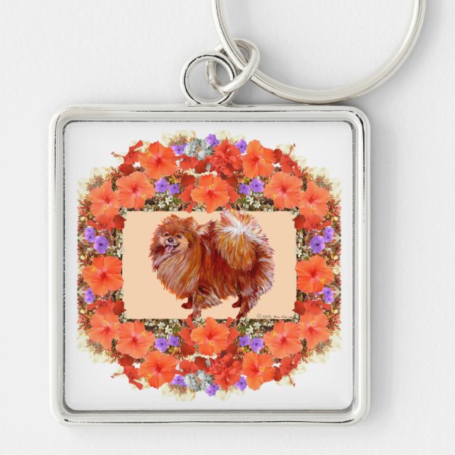 Pomeranian Floral Keychain (Front)