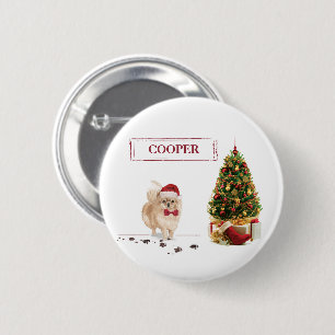Pomeranian Funny Christmas Dog with Tree 2 Inch Round Button