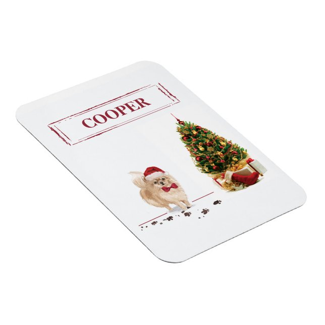 Pomeranian Funny Christmas Dog with Tree Magnet (Right Side)