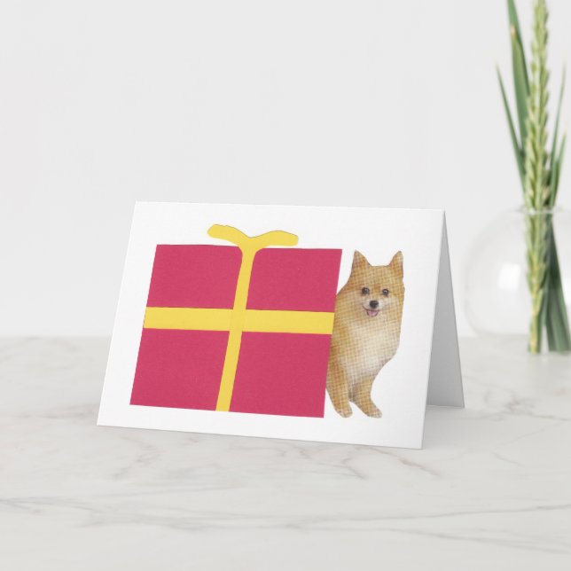 Pomeranian Gift Box Holiday Card (Front)