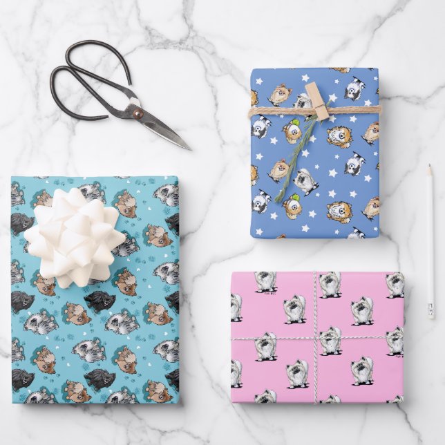 Pomeranian Gift Wrap Flat Sheet Set of 3 (Front)