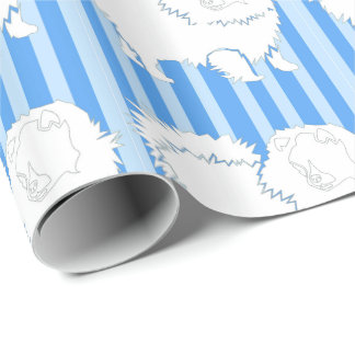 Pomeranian Gift wrapping paper Blue stripes