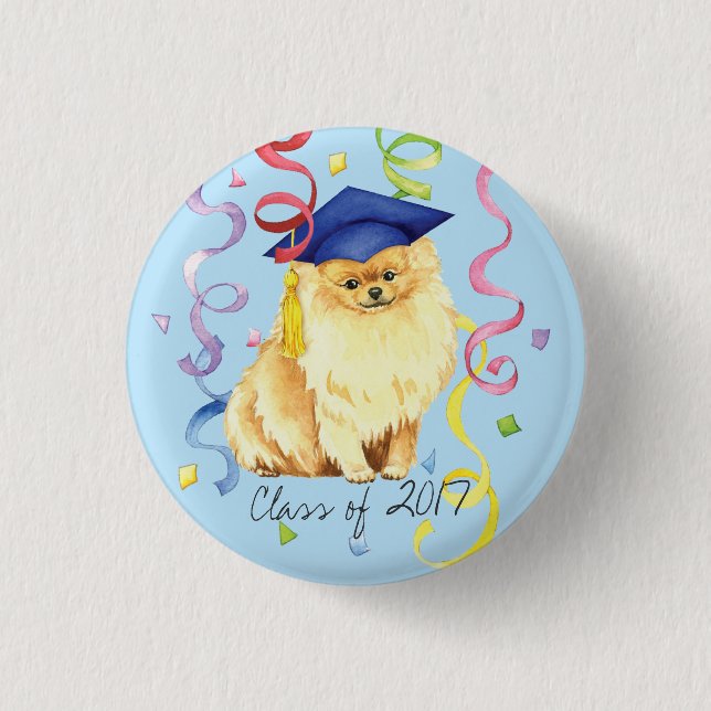 Pomeranian Graduate 1 Inch Round Button (Front)